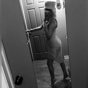 Striped Dress with Denim Jacket and Cap